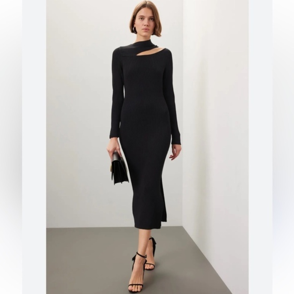 Black Midi Cutout Ribbed Dress - Women